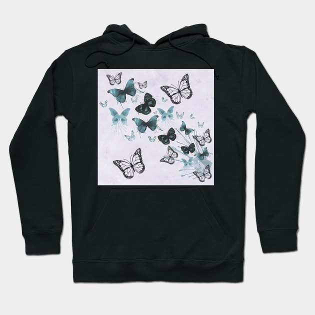 Butterfly Art Design, Teal & Black, face masks, Phone Cases, Apparel & Gifts Inspirational Hoodie by tamdevo1